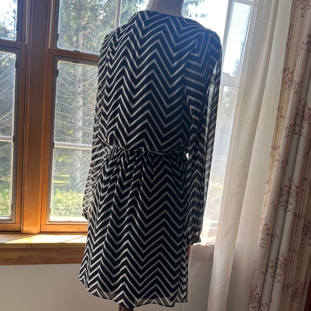 Express Black and White Zigzag Long Sleeve Dress (NWT)- Medium - Picture 12 of 14